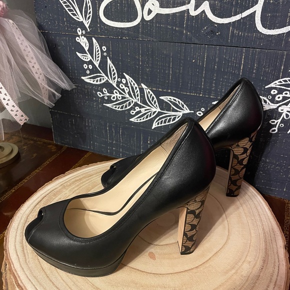 Coach Breana black peep toe 5 inch heels Size 8.5 - Picture 6 of 10